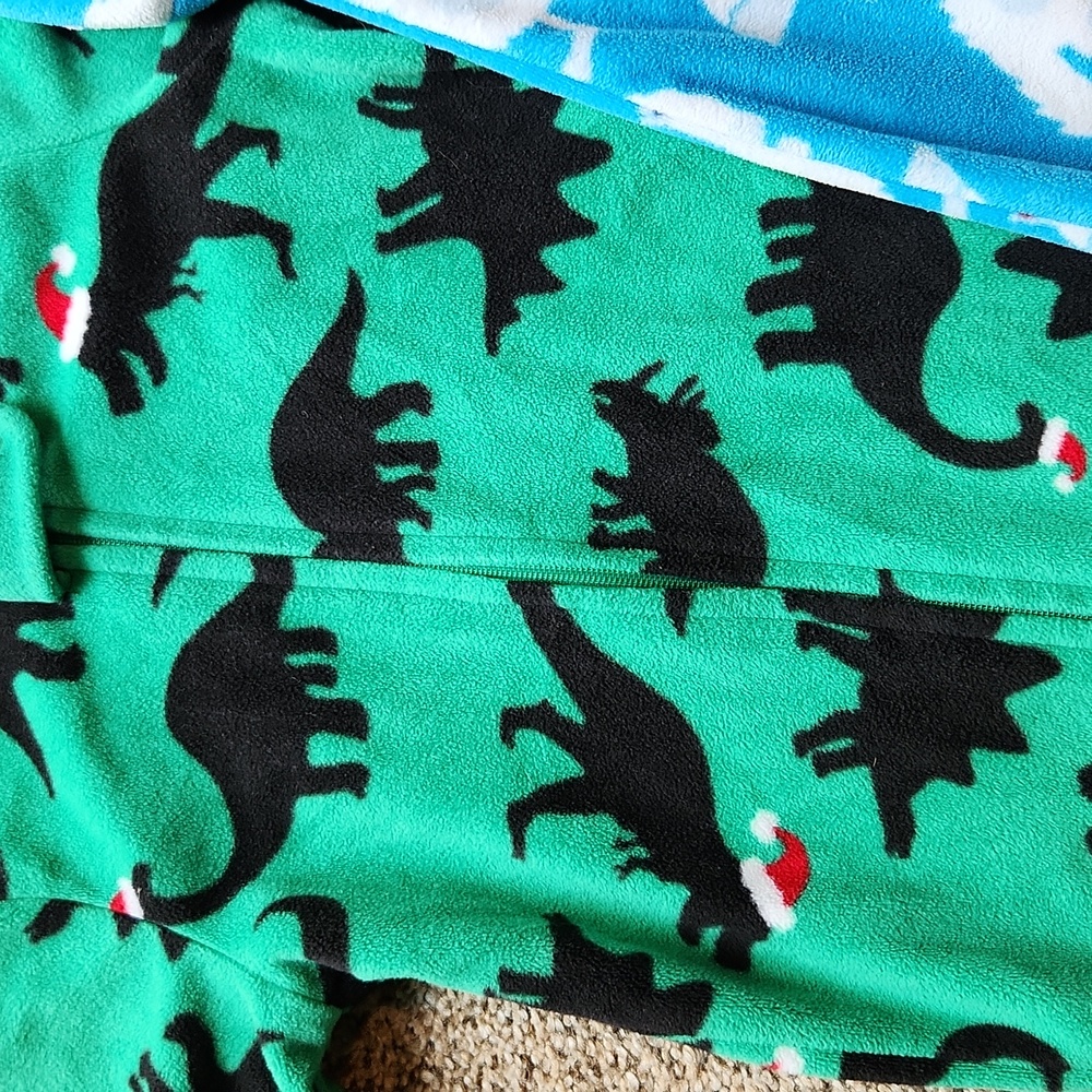 Children's Green Dinosaur and Blue Yeti Footed One-Piece Pajamas - Picture 2 of 7